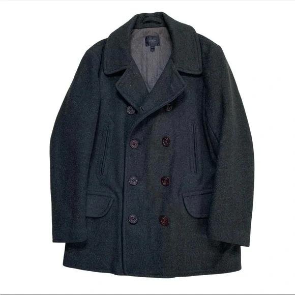 J.Crew 100% Wool Peacoat – Olive Green (L) | Classic Warm Heavyweight Coat - Picture 7 of 11